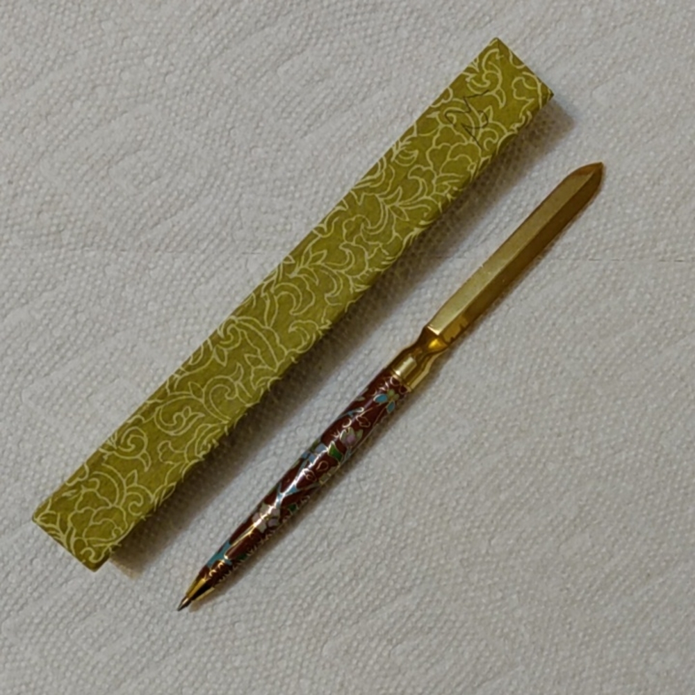 New in box Vintage Cloisonne ball point pen letter opener Collectible